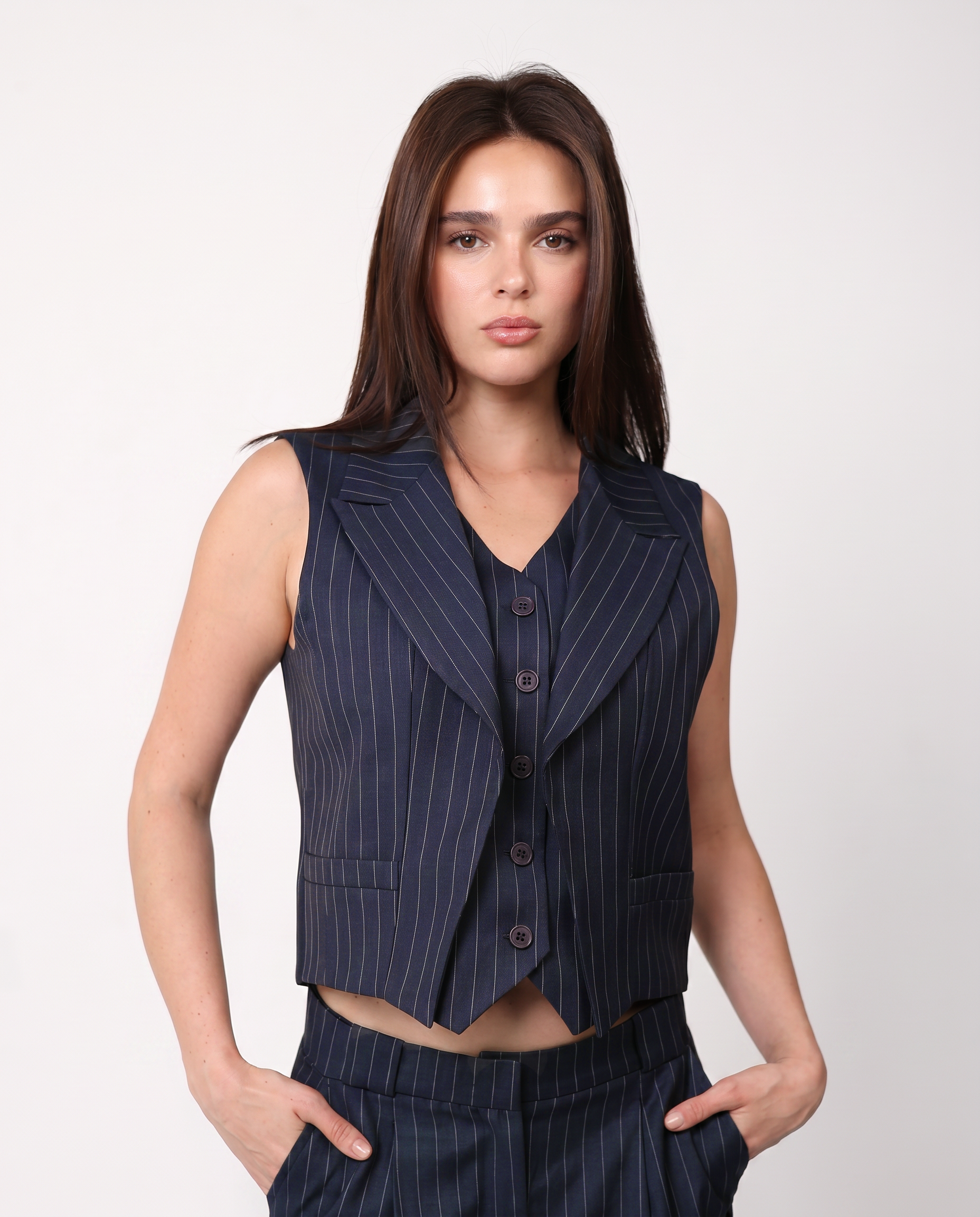 HYPRID SLEEVELESS BLAZER NAVY