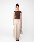 LAYERED MIDI SKIRT WITH RUFFLEIN BEIGE