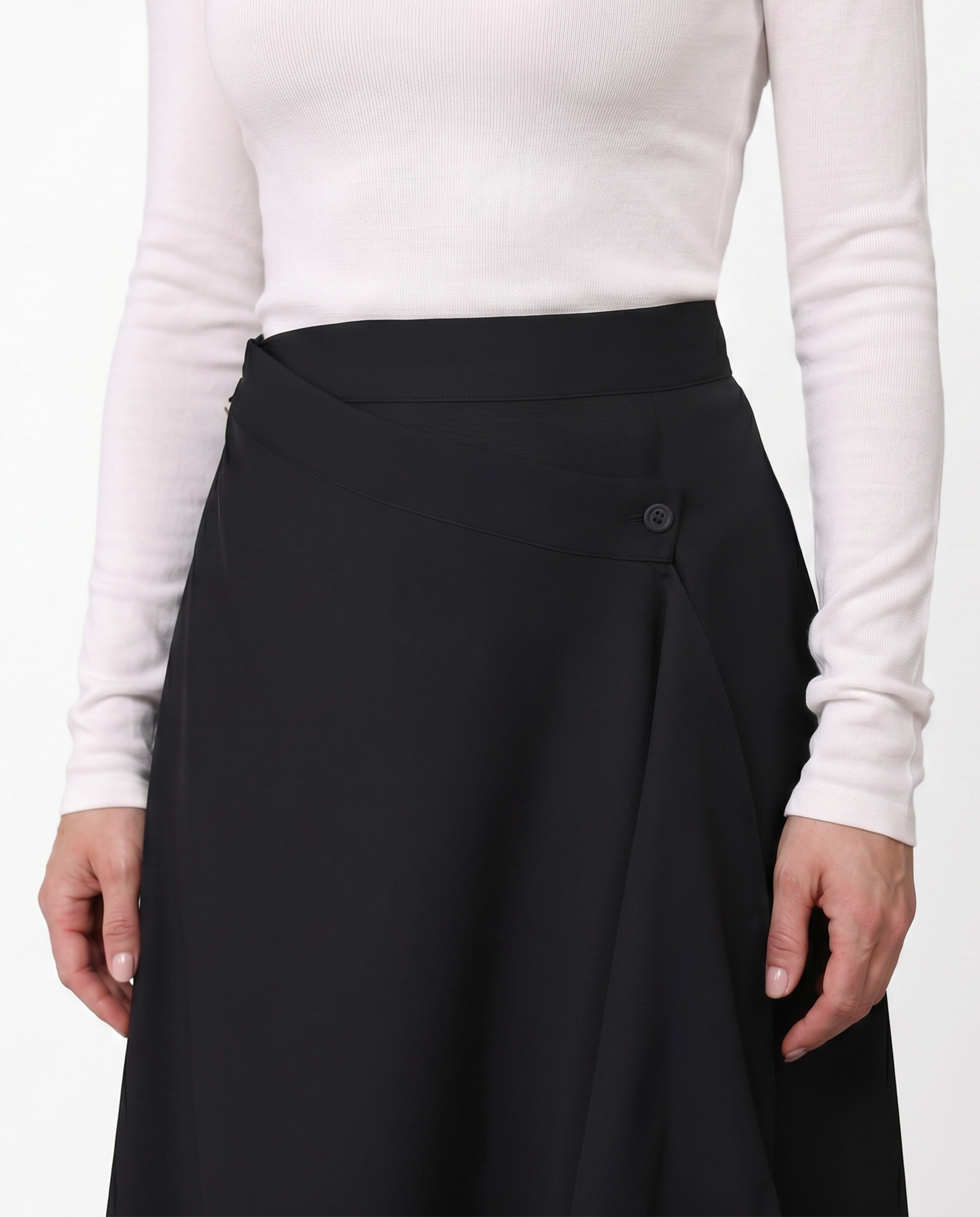 LAYERED MIDI SKIRT WITH RUFFLE IN BLACK