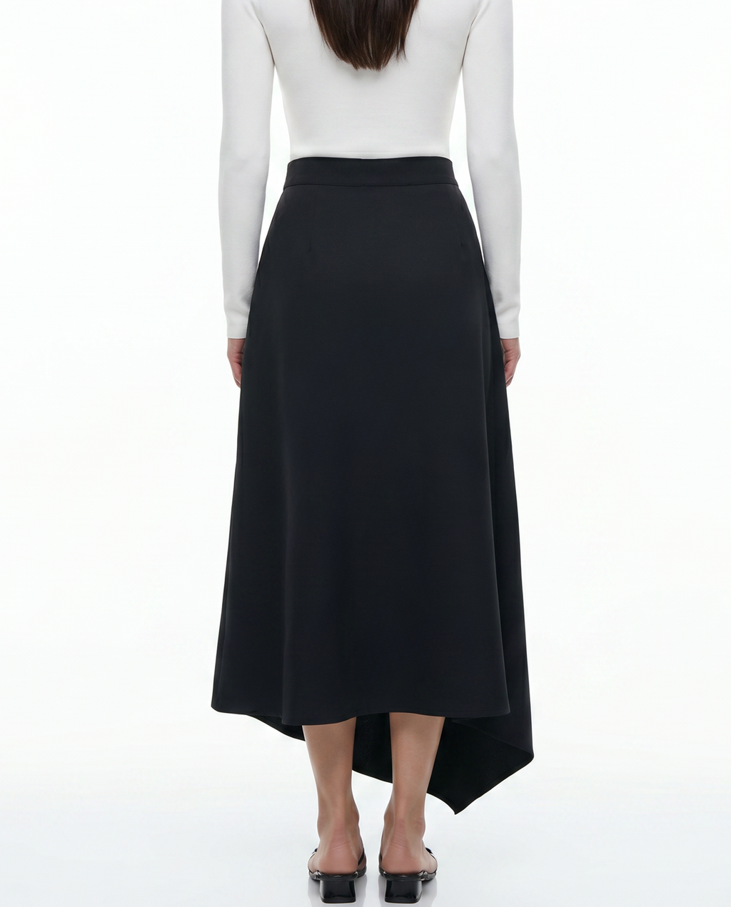 LAYERED MIDI SKIRT WITH RUFFLE IN BLACK