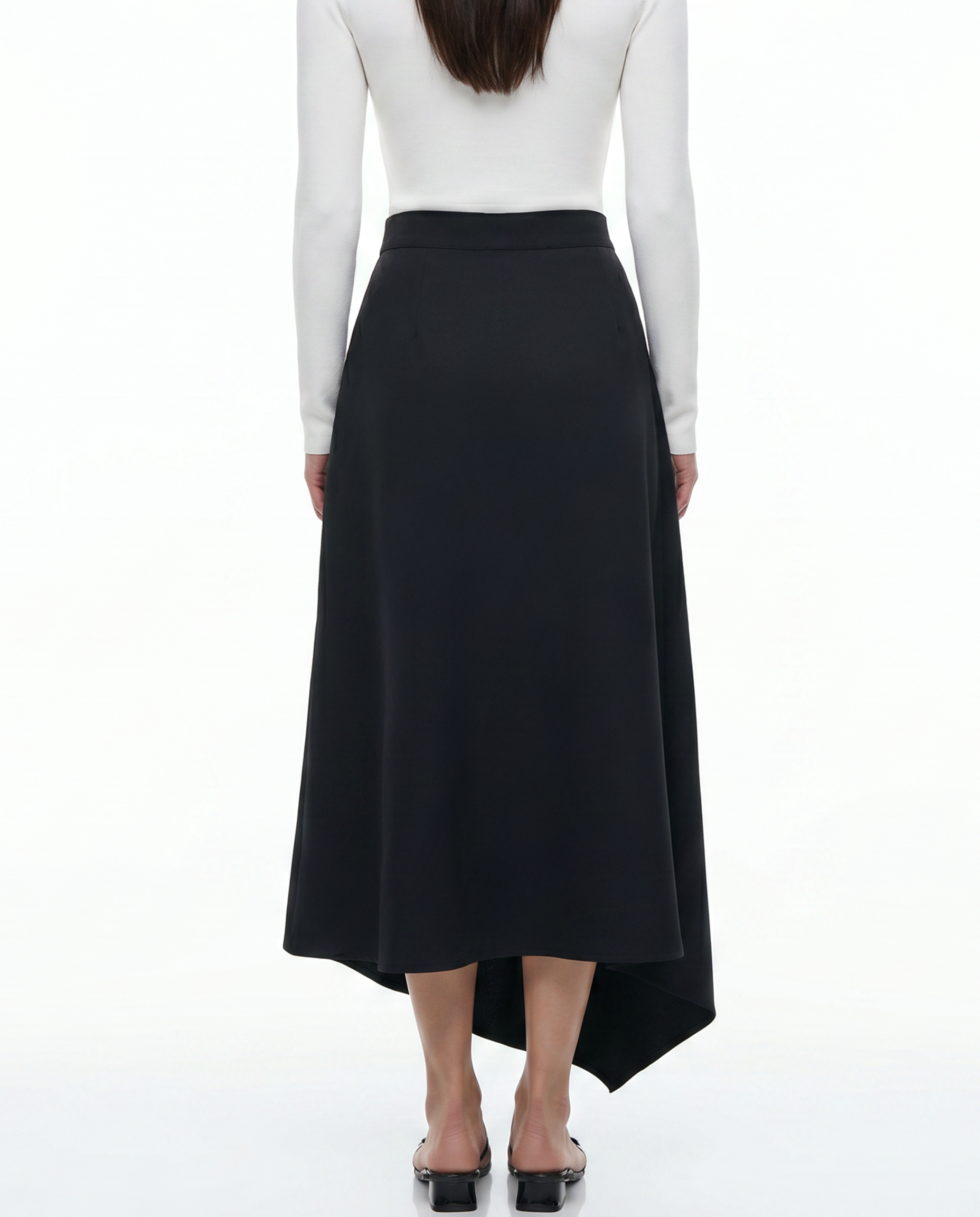 LAYERED MIDI SKIRT WITH RUFFLE IN BLACK
