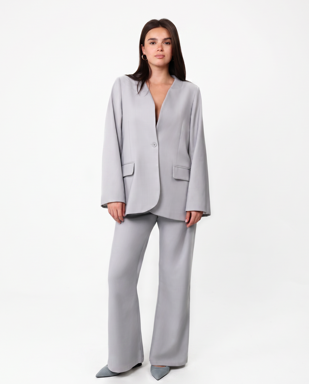 OVERSIZED LAPELLESS BLAZER IN SILVER