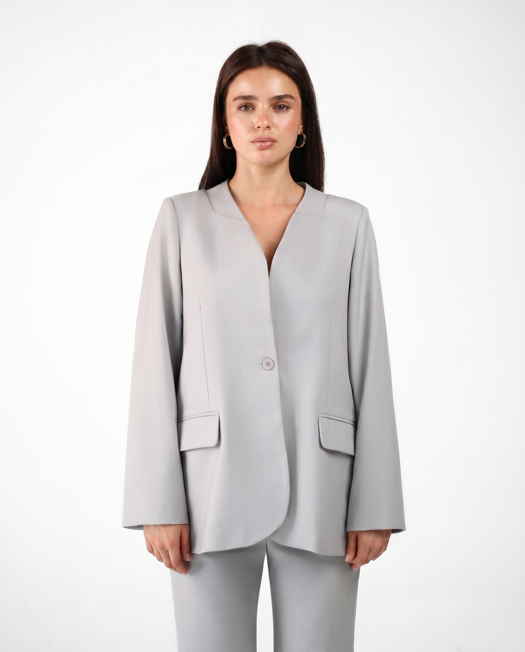 OVERSIZED LAPELLESS BLAZER IN SILVER