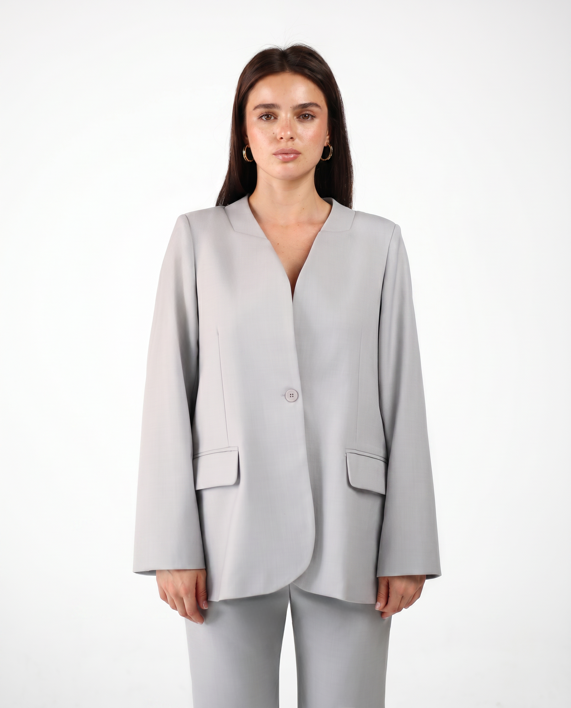 OVERSIZED LAPELLESS BLAZER IN SILVER