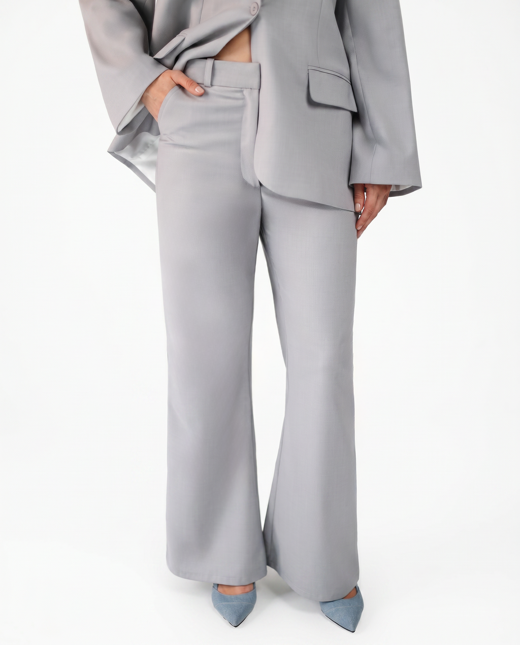 FLARE TROUSERS IN SILVER