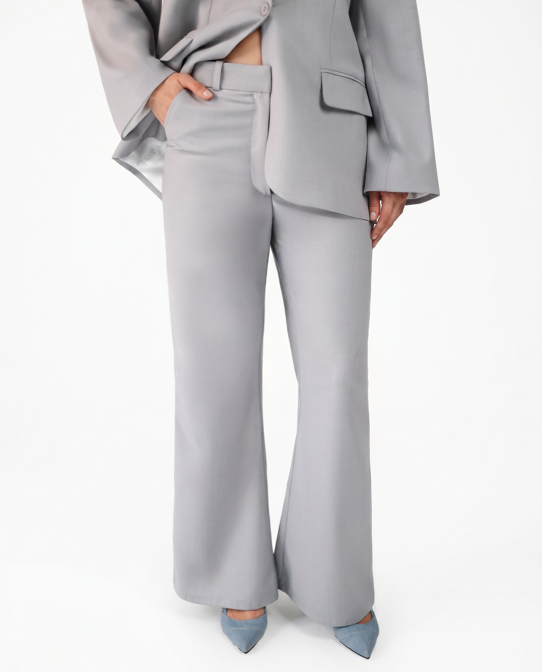 FLARE TROUSERS IN SILVER