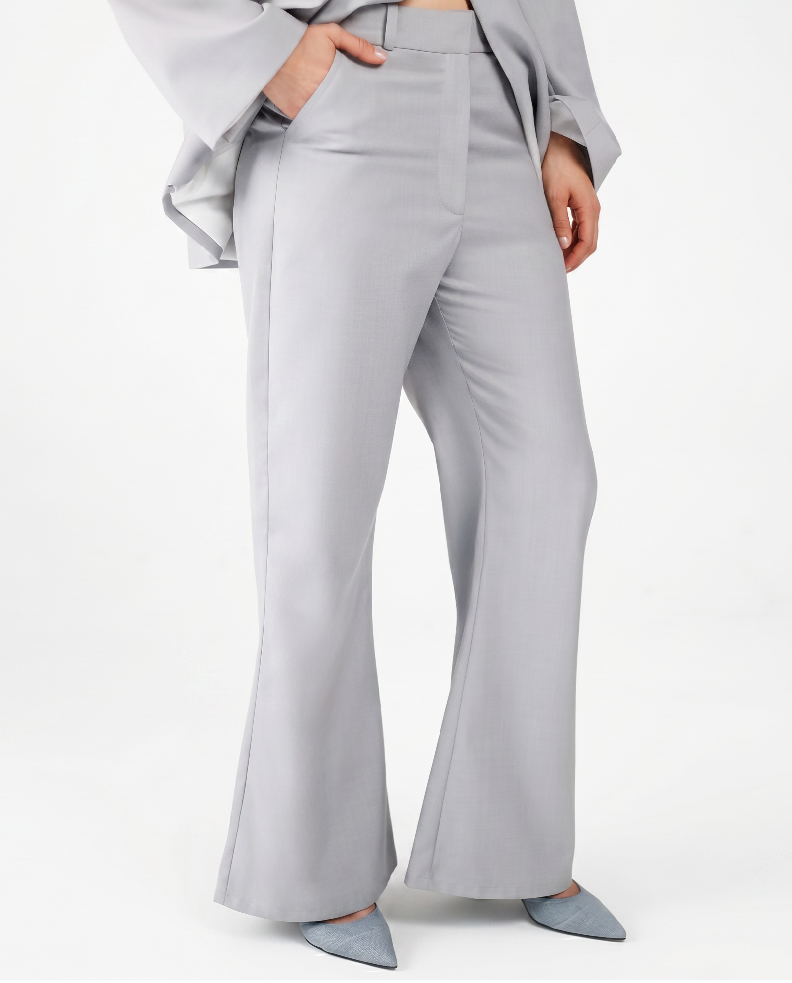 FLARE TROUSERS IN SILVER
